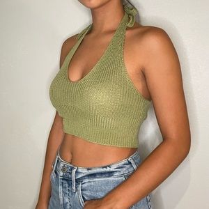 CROCHET GREEN HALTER TOP